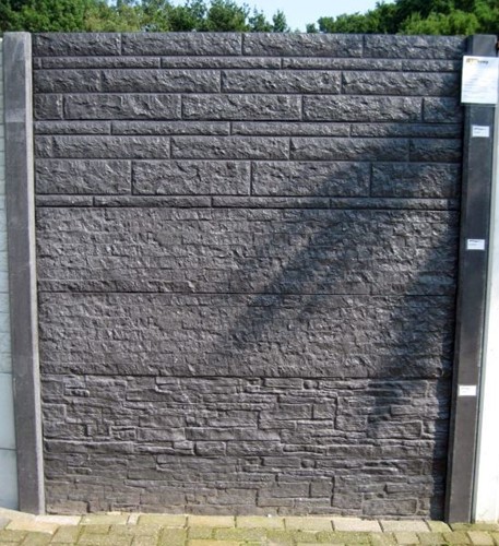 Betonschutting 12x12, 6 dubbelzijdige motiefplaten, antraciet beton, per 0,96 m