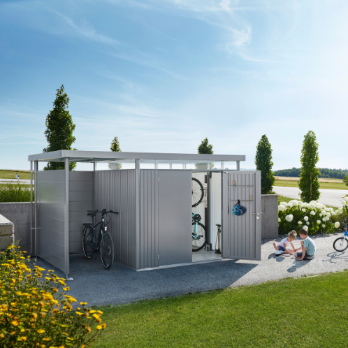 Biohort metalen berging Highline H3 - 275 x 235 cm - dubbele deur - kwartgrijs metallic-3