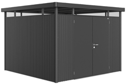 Biohort metalen berging Highline H6 - 315 x 315 cm - Hoogte: 222 cm - Dubbele deur - donkergrijs metallic