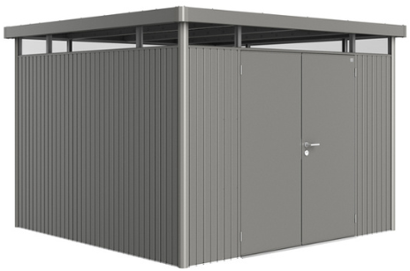 Biohort metalen berging Highline H6 - 315 x 315 cm - Hoogte: 222 cm - Dubbele deur - kwartgrijs metallic