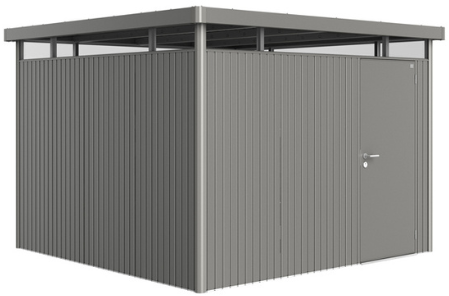 Biohort metalen berging Highline H6 - 315 x 315 cm - Hoogte: 222 cm - Enkele deur - kwartgrijs metallic