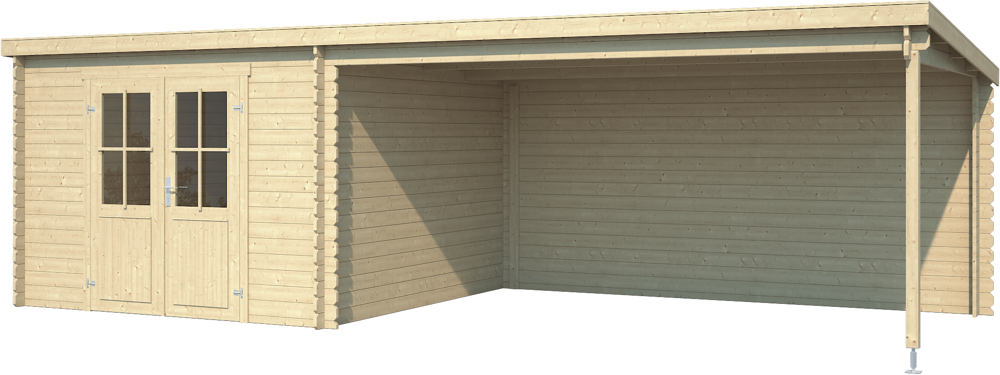 Millimeter Almachtig visueel Blokhut St. Louis, 681 x 292 cm, met dubbele deur, lessenaarsdak, houtdikte  28 mm, vuren - onbehandeld (blank) vuren bij Buitengoed