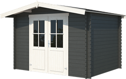 Blokhut Baltimore, 291,9 x 230 cm, met dubbele deur, zadeldak, houtdikte 28 mm, vuren - carbon grey