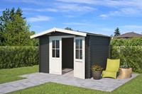 Blokhut Baltimore, 291,9 x 230 cm, met dubbele deur, zadeldak, houtdikte 28 mm, vuren - carbon grey-2