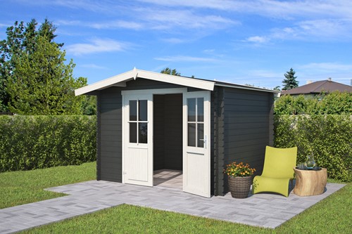 Blokhut Baltimore, 291,9 x 230 cm, met dubbele deur, zadeldak, houtdikte 28 mm, vuren - carbon grey-2