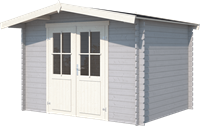 Blokhut Baltimore, 291,9 x 230 cm, met dubbele deur, zadeldak, houtdikte 28 mm, vuren - platinum grey