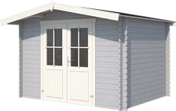 Blokhut Baltimore, 291,9 x 230 cm, met dubbele deur, zadeldak, houtdikte 28 mm, vuren - platinum grey