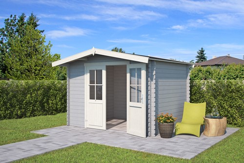Blokhut Baltimore, 291,9 x 230 cm, met dubbele deur, zadeldak, houtdikte 28 mm, vuren - platinum grey-2