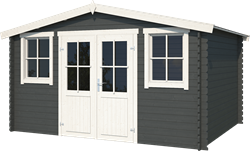Blokhut Dallas, 376 x 292 cm, met dubbele deur, zadeldak, houtdikte 28 mm, vuren - carbon grey