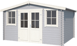 Blokhut Dallas, 376 x 292 cm, met dubbele deur, zadeldak, houtdikte 28 mm, vuren - platinum grey