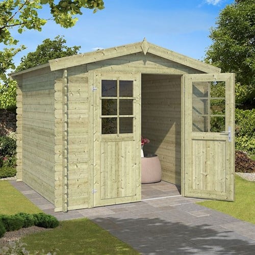 Blokhut Ingo, 230 x 230 cm, met dubbele deur, zadeldak, houtdikte 28 mm, vuren - carbon grey-3