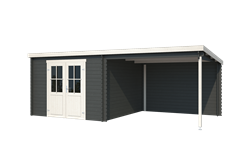 Blokhut Orlando, 581 x 292 cm, met dubbele deur, lessenaarsdak, houtdikte 28 mm, vuren - carbon grey