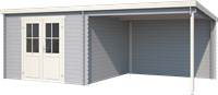 Blokhut Orlando, 581 x 292 cm, met dubbele deur, lessenaarsdak, houtdikte 28 mm, vuren - platinum grey