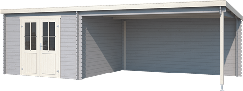 Blokhut St. Louis, 681 x 292 cm, met dubbele deur, lessenaarsdak, houtdikte 28 mm, vuren - platinum grey