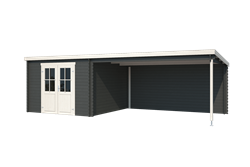 Blokhut St. Louis, 681 x 292 cm, met dubbele deur, lessenaarsdak, houtdikte 28 mm, vuren - carbon grey