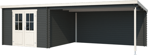 Blokhut St. Louis, 681 x 292 cm, met dubbele deur, lessenaarsdak, houtdikte 28 mm, vuren - carbon grey
