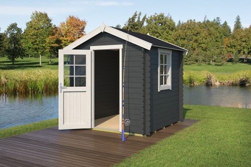 Blokhut Wels 1, 200 x 200 cm, zadeldak, houtdikte 28 mm, vuren - carbon grey-2