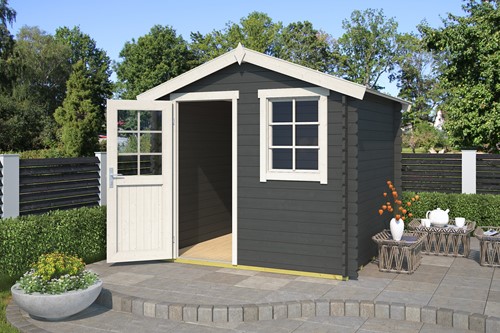 Blokhut Wels 2, 230 x 230 cm, zadeldak, houtdikte 28 mm, vuren - carbon grey-2