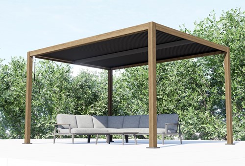 Sens-Line - Bonaire aluminium pergola - 3 x 4 m - houtlook, met 1 screen, showmodel