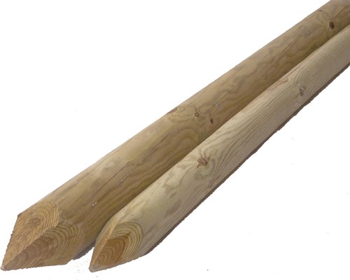 cilindrsich grenen palen, Ø  8 cm, lengte 175 cm, geïmpregneerd, gepunt 