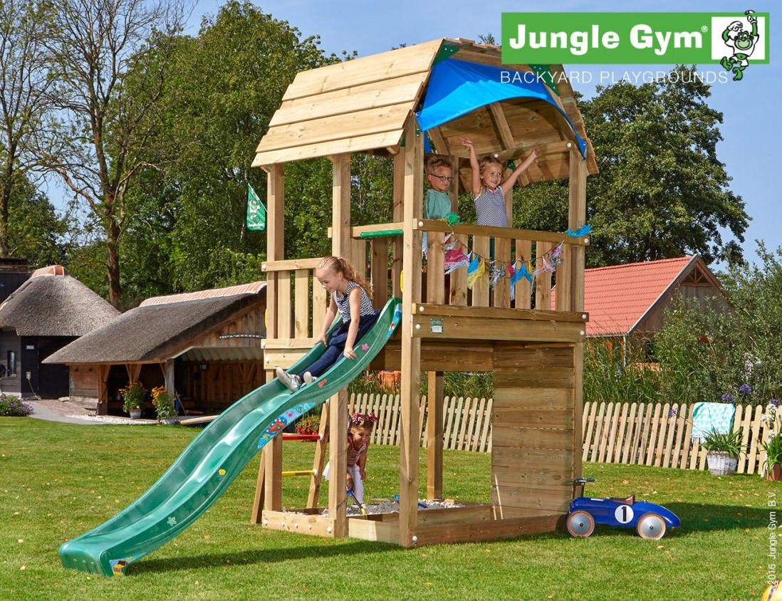 Jungle Gym Jungle Barn, montagekit inclusief glijbaan en op maat gezaagd bij Buitengoed