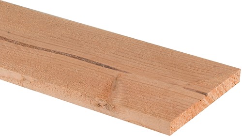 douglas plank, ruw/glad, 1 zijde geschaafd, 1 zijde fijnbezaagd, afm.  2,8 x 19,5 cm, lengte 400 cm