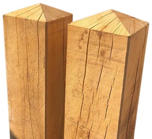 Eiken poortpaal voor landhek met diamantkop - afm. 15 x 15 cm - lengte 200 cm - eiken