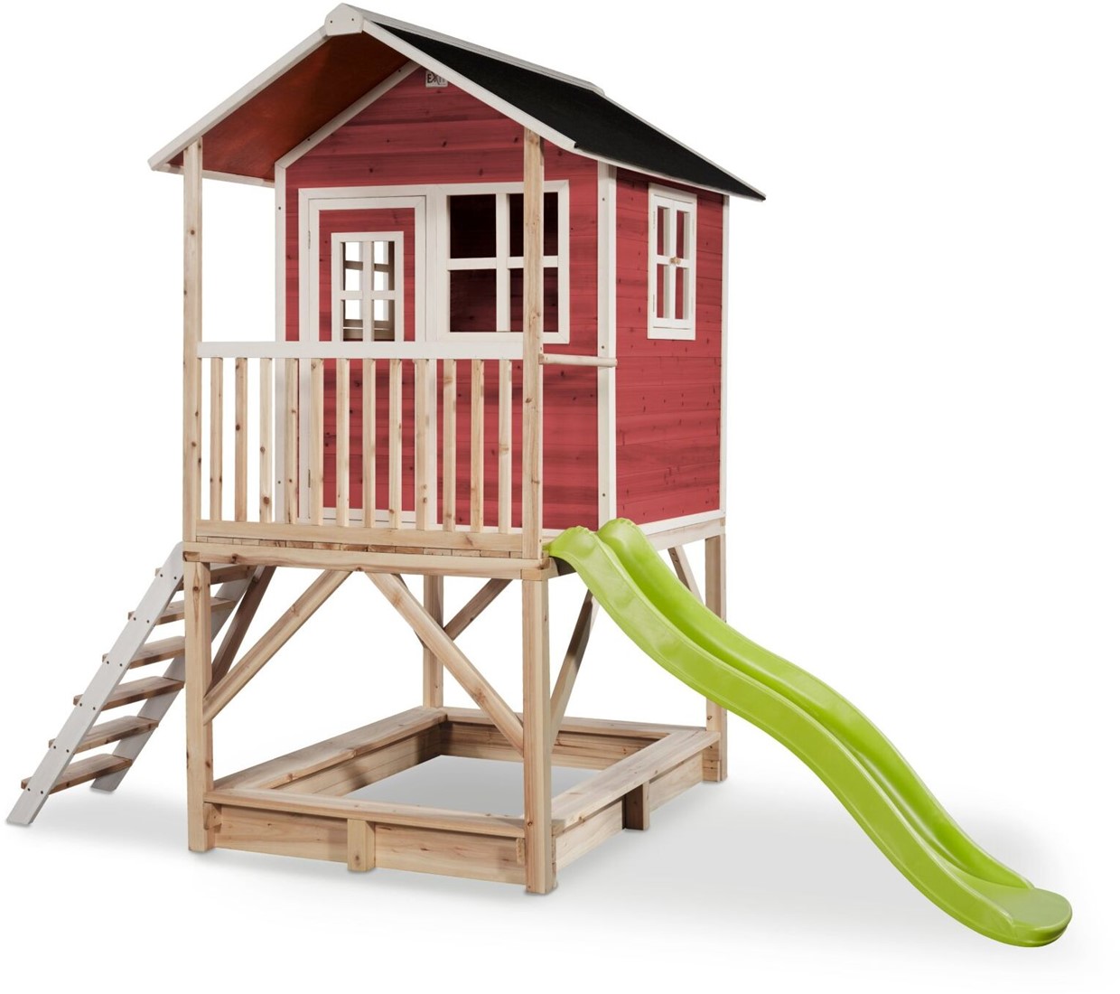 Herziening Periodiek converteerbaar EXIT Loft 500 houten speelhuis - rood bij Buitengoed