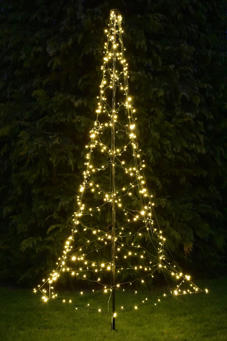 Distri-Cover smart kerstboom - 3 meter – 480 Dual LED verlichting: warm wit & multicolour (incl. deelbare mast met grondpin) Buitengoed