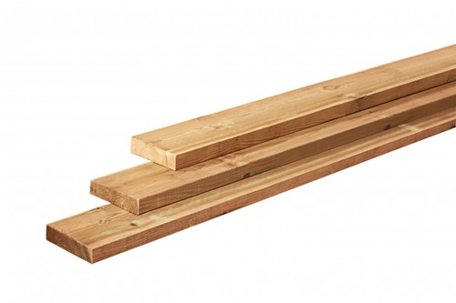Geïmpregneerd grenen plank - 1 zijde geschaafd 1 zijde fijnbezaagd - afm. 2,8 x 19,5 cm - 400 cm