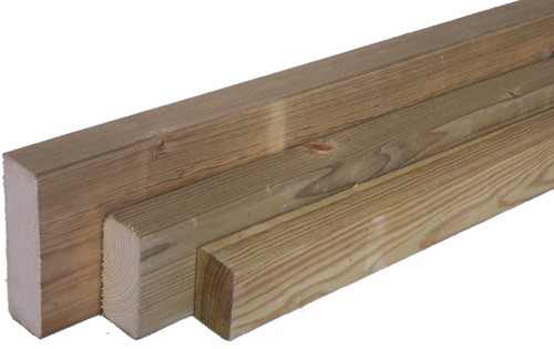 geïmpregneerd geschaafde grenen plank, afm. 2,6 x 9,6 cm, lengte 400 cm