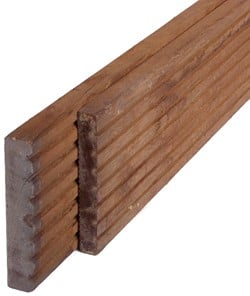 Hardhouten geprofileerde vlonderplank - afm. 2,5 x 14,5 cm - lengte 335 cm