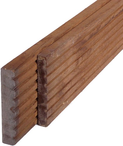 Hardhouten geprofileerde vlonderplank - afm. 2,5 x 14,5 cm - lengte 460 cm