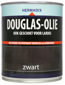 Hermadix douglas olie, transparant, zwart, blik 0,75 liter