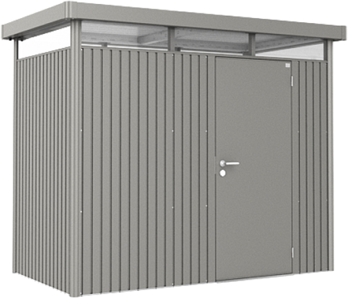 Biohort metalen berging Highline H1 - 275 x 155 cm - enkele deur - kwartgrijs metallic