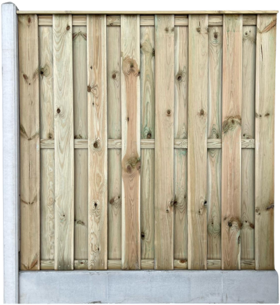 hout-betonschutting standaard paalsysteem | 225 cm hoog | per 1,9 m - 15-planks actiescherm, om-en-om - wit met diamantkop (glad - ongecoat)