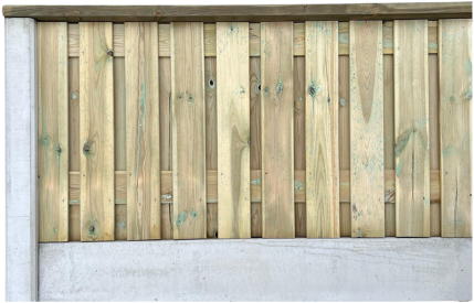 Hout beton schutting 12x12-systeem, plm. 110 cm hoog - per 1,9 m (plm.) - 24-planks om-en-om - wit/grijs 12x12 (glad)