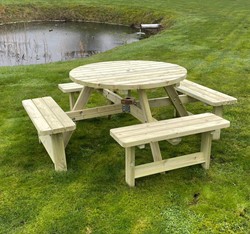 Picknicktafel, rond, bladmaat Ø 120, geimpregneerd grenen, houtdikte 40 mm