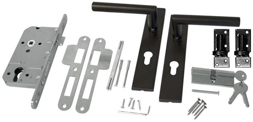 Deurbeslag set compleet - rvs, zwart gepoedercoat (o.a. t.b.v. ayous poort)