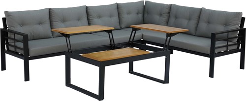 Loungeset Genua, aluminium hoekloungebank met koffie/bijzettafel van hardhout