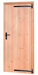Douglas enkele deur incl. kozijn, afm. 90 x 201 cm met zwart beslag - rechtsdraaiend - onbehandeld (blank) douglas