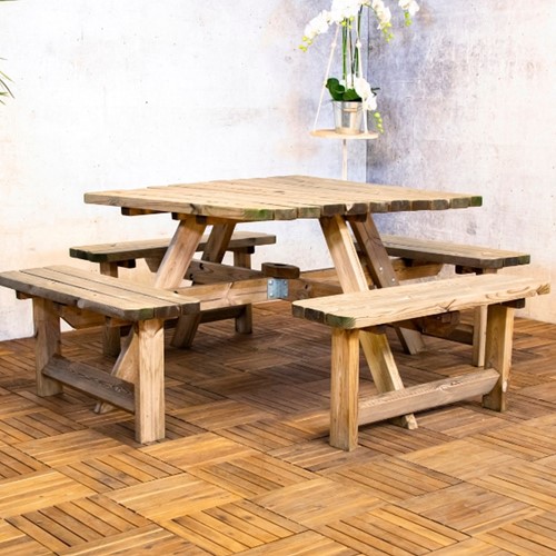 Vierkante picknicktafel Stockholm - afm. 200 x 200  - geimpregneerd grenen-2
