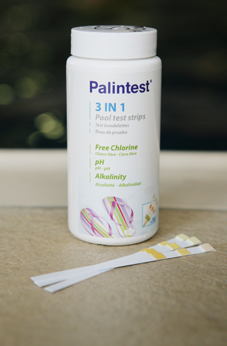 Palin teststrips 3 in 1, voor meten van pH, hardheid (alkaliniteit) en chloor, verpakking 50 strips