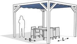 Pergola t.b.v. (Nesling) harmonica schaduwdoek, binnenwerks 3 x 4 m, Stand alone