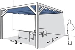 Pergola t.b.v. (nesling) harmonica schaduwdoek, binnenwerks 2.1 x 4 m, wall 1