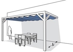 Pergola t.b.v. (Nesling) harmonica schaduwdoek, binnenwerks 3 x 3 m, wall 2