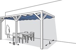 Pergola t.b.v. (Nesling) harmonica schaduwdoek, binnenwerks 3 x 5 m, wall 2