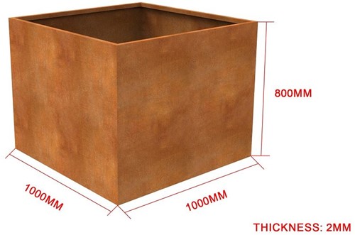 Cortenstalen plantenbak, afm. 100 x 100 x 80 cm-3