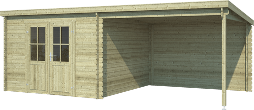 Showmodel blokhut Orlando, Olijfgroen geïmpregneerd 581 x 292 cm met epdm