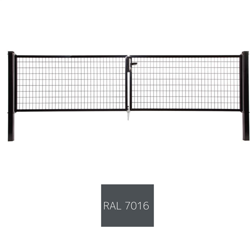 Garden Trade Napoli dubbele poort (2 x 200 cm), vuurverzinkt en expoxy-gecoat - poorthoogte 100 cm - paalhoogte 150 cm - grijs (RAL 7016)